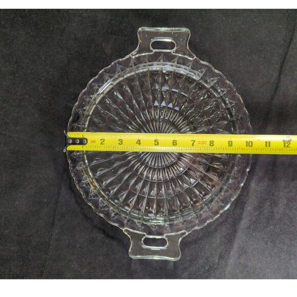 Jeanette Glass Windsor Clear Diamond Pattern Handled Sandwich Plate 12" - Picture 6 of 6